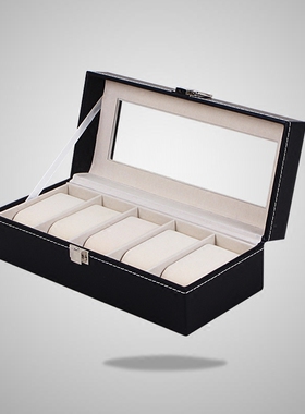 木质黑色PU皮革手表盒收纳展示腕表地摊饰品整理大容量绒布戒指盒