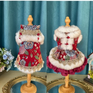 原创宠物狗狗猫咪衣服公狗秋冬款加厚保暖唐装中国风拜年礼服