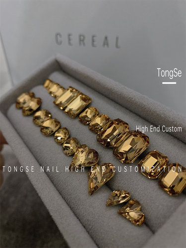 落叶烟黄K9美甲钻饰品美拉德琥珀茶色尖底歪心鸽子蛋异形大钻石