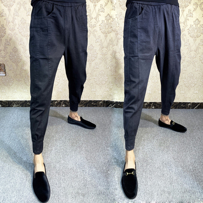 秋季新款裤子男士牛仔裤网红黑武士小脚裤修身显瘦哈伦休闲束脚裤