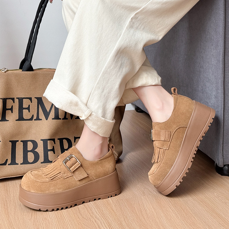 嘉俪多女欧美单鞋牛反皮深口圆头厚底乐福鞋魔术2025新款秋季时尚,女鞋,乐福鞋（豆豆鞋）,淘宝优惠券,粉丝福利购,淘宝优惠卷