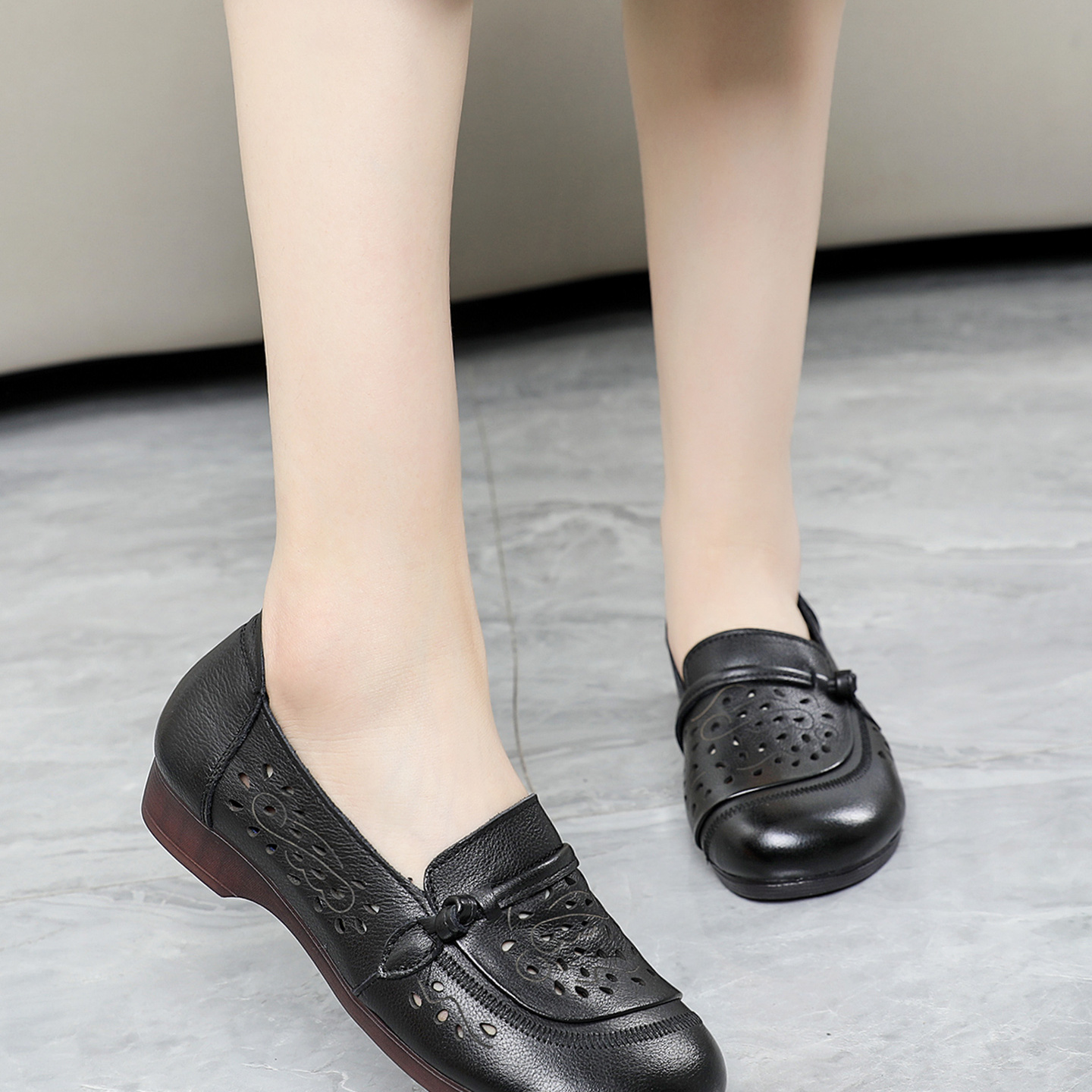 嘉俪多女舒适单鞋牛皮婆婆鞋休闲