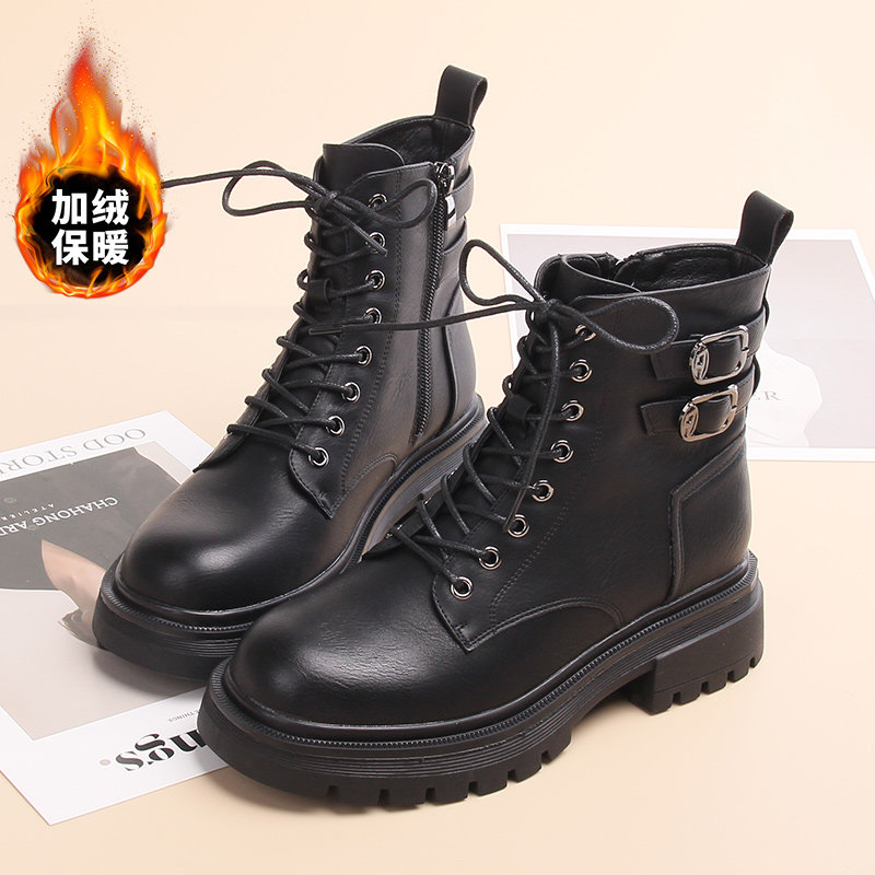 嘉俪多英伦短靴女冬季加绒系带拉链圆头粗跟皮带扣时尚保暖新款,女鞋,马丁靴,淘宝优惠券,粉丝福利购,淘宝优惠卷