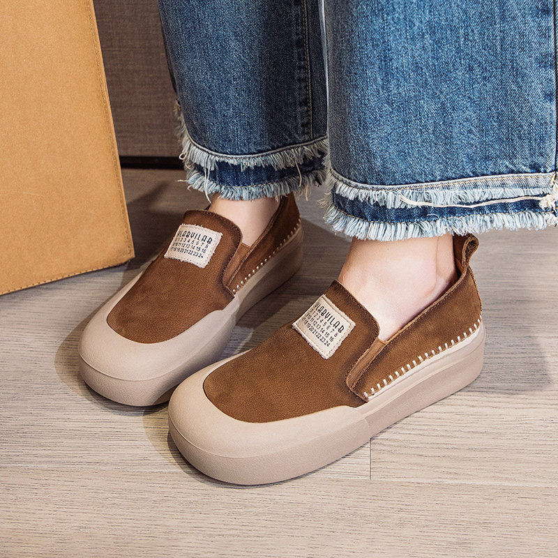 嘉俪多女鞋韩版休闲鞋牛反皮圆头平底深口舒服2025春季ins新款,女鞋,时尚休闲鞋,淘宝优惠券,粉丝福利购,淘宝优惠卷