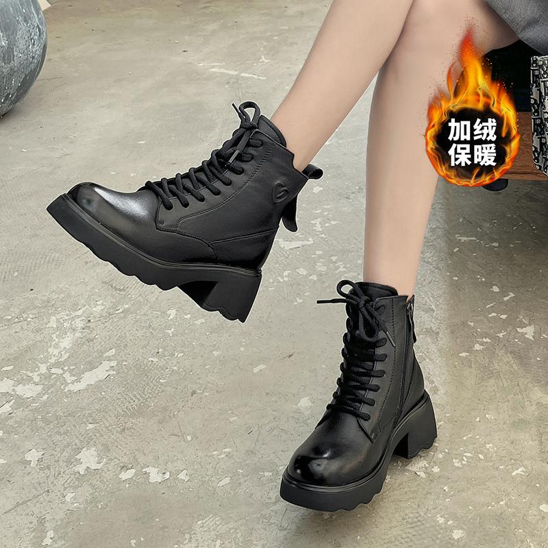 嘉俪多女鞋欧美短靴马丁靴牛皮