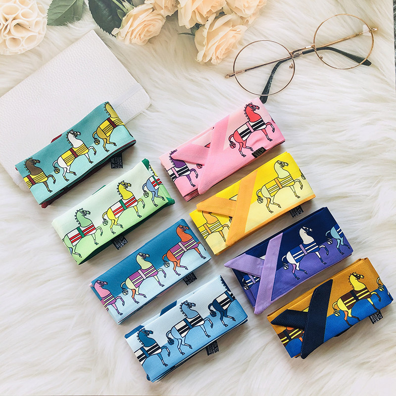 H家条纹小马洛巴卡印花丝巾 仿真丝包包绑带缠手柄丝带领巾发带女