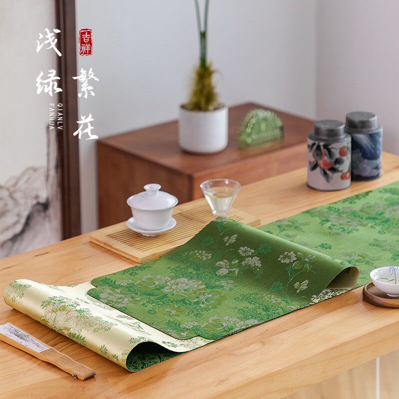 绿色双面防水茶席新中式繁花茶垫国风禅意桌旗文艺小清新茶几布艺,居家布艺,桌旗,淘宝优惠券,粉丝福利购,淘宝优惠卷
