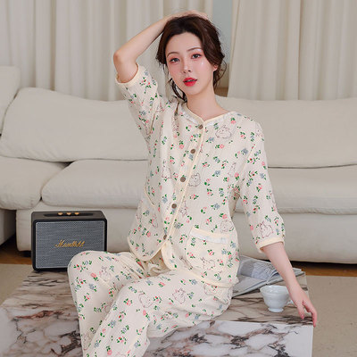 春秋季新款纯棉长袖睡衣女