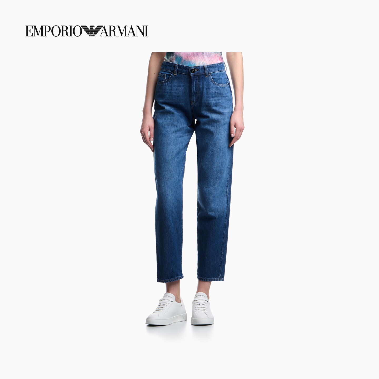 EMPORIO ARMANI/阿玛尼26年夏季新款女士宽松复古水洗中腰牛仔裤