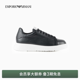 EMPORIO 阿玛尼男士 粒面牛皮绑带低帮轻户外休闲运动鞋 ARMANI