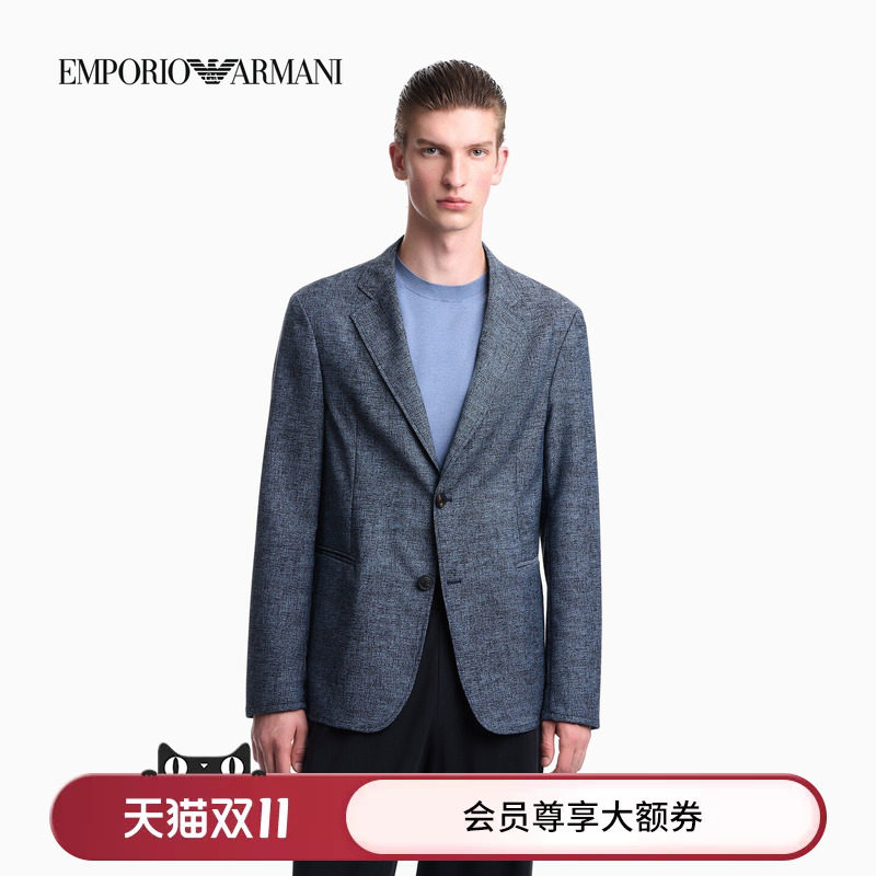 EMPORIO ARMANI/阿玛尼秋冬新款男平驳领绵羊毛休闲西服西装外套