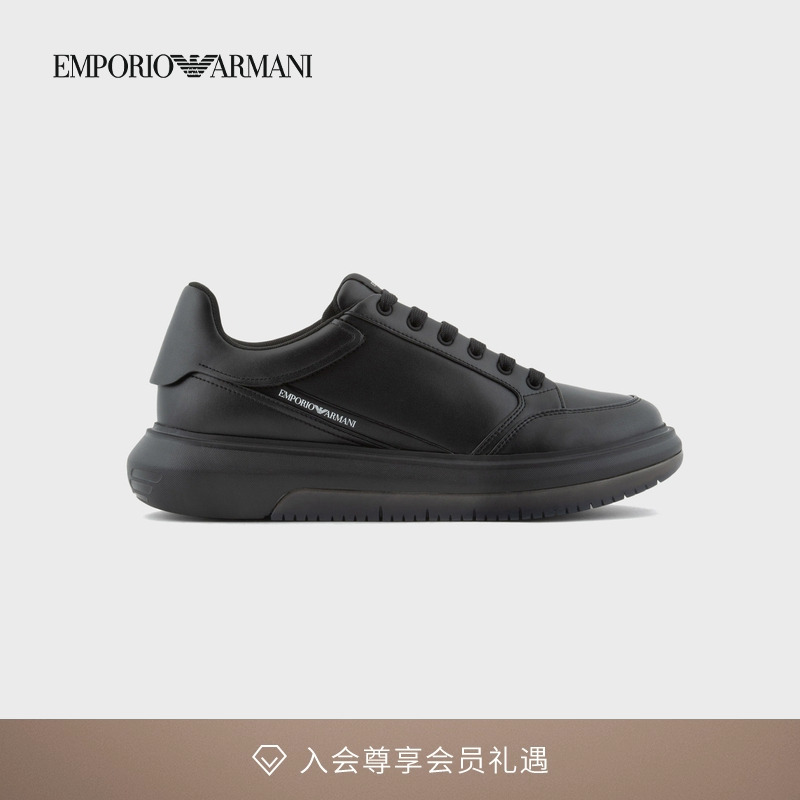 阿玛尼男士大鹰标后跟皮革运动鞋