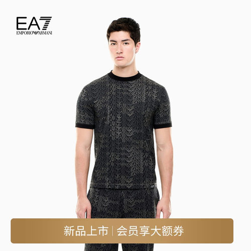 EA7/阿玛尼男士圆领短袖满印T恤
