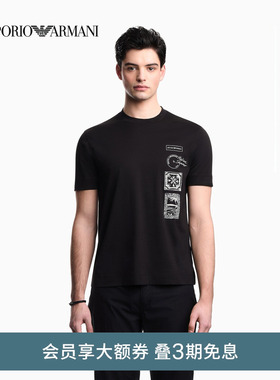 EMPORIO ARMANI/阿玛尼春夏新款男女情侣圆领短袖正肩印花纯棉T恤