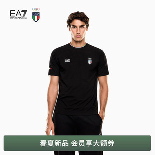 男士 EMPORIO ARMANI 阿玛尼EA7 正肩印花撞色运动风T恤 圆领短袖