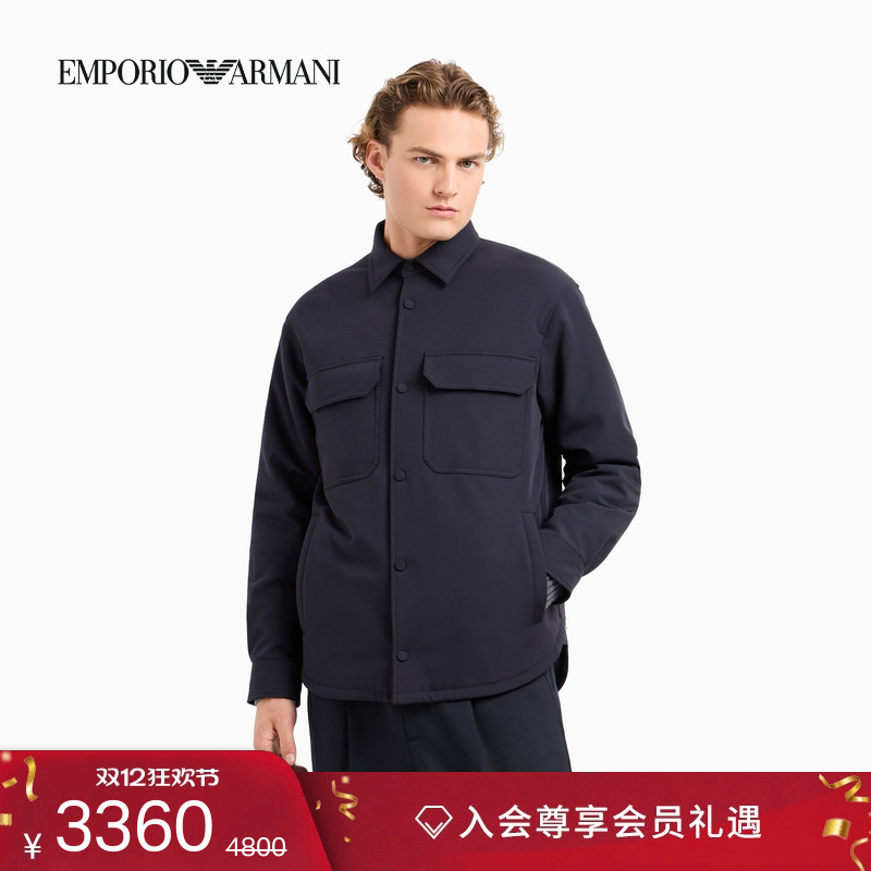 阿玛尼男士翻领按扣衬衫式棉服