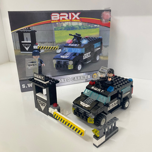 国产警察特警巡逻车拼装 积木模型益智儿童男孩玩具礼物 插拼图拼装