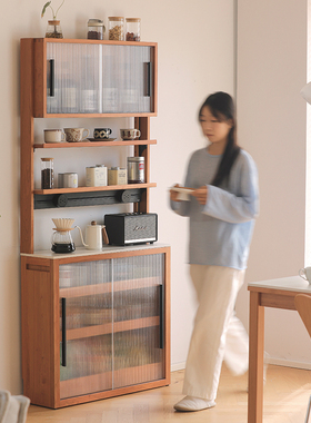 几宿家具实木岩板餐桌一体餐边柜家用多功能小户型储物柜薄柜岛台