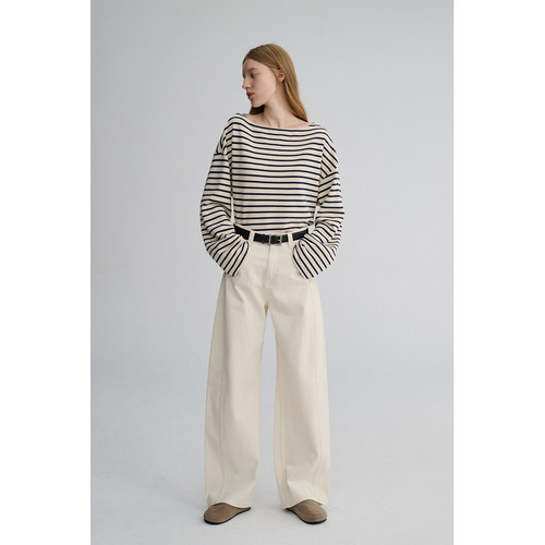 MAISON CECILE 全棉肌理感白色极简通勤分割立体松弛牛仔阔腿裤