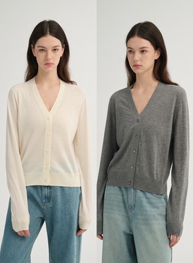 MAISON CECILE 三色/真丝羊毛修身软糯百搭V领针织开衫