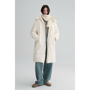 MAISON CECILE 90白鹅绒轻盈保暖厚实舒适过膝长款连帽羽绒服外套