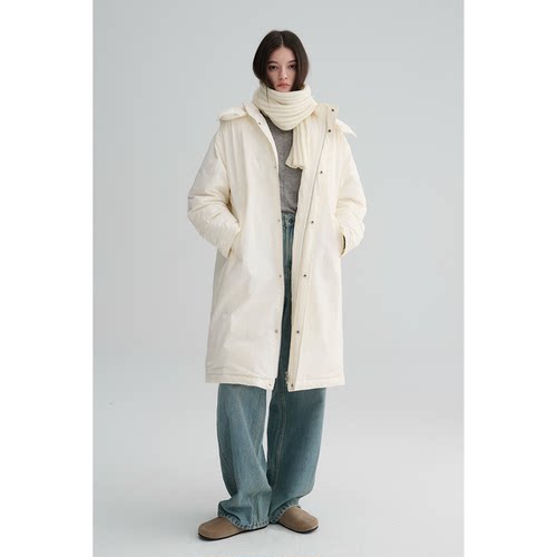 MAISON CECILE 90白鹅绒轻盈保暖厚实舒适过膝长款连帽羽绒服外套