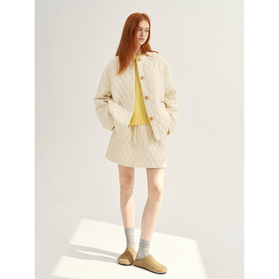 MAISON CECILE奶白/黑色轻巧舒适保暖菱格棉服套装
