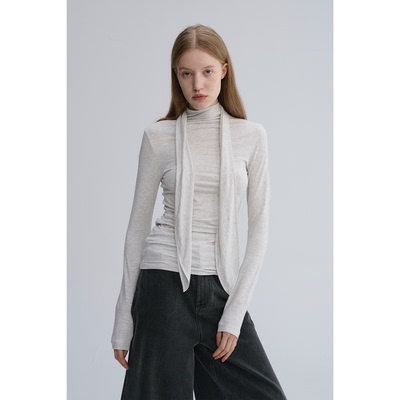 MAISON CECILE 两色|设计感花瓣飘带优雅随性修身显瘦高领打底