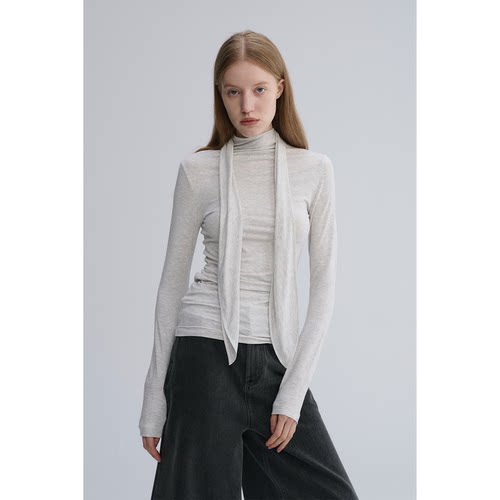 MAISON CECILE 两色|设计感花瓣飘带优雅随性修身显瘦高领打底