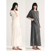 半裙 T恤 MAISON CECILE两色夏日轻透软糯莱赛尔亚麻混纺针织短袖