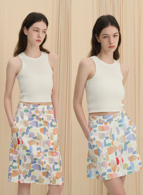 MAISON CECILE法国设计师做图du家趣味印花半身裙
