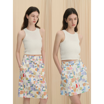 MAISON CECILE法国设计师做图du家趣味印花半身裙