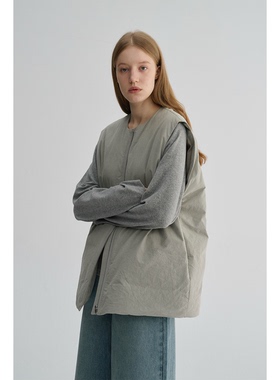 MAISON CECILE 宽松休闲夹棉保暖廓形圆领拉链式叠穿棉服马甲