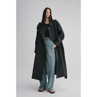 天丝羊毛抗皱垂感松弛廓形双排扣翻领长风衣 两色 MAISON CECILE