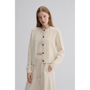 百搭针织开衫 MAISON 圆领经典 复古绞花肌理感软糯羊毛修身 CECILE