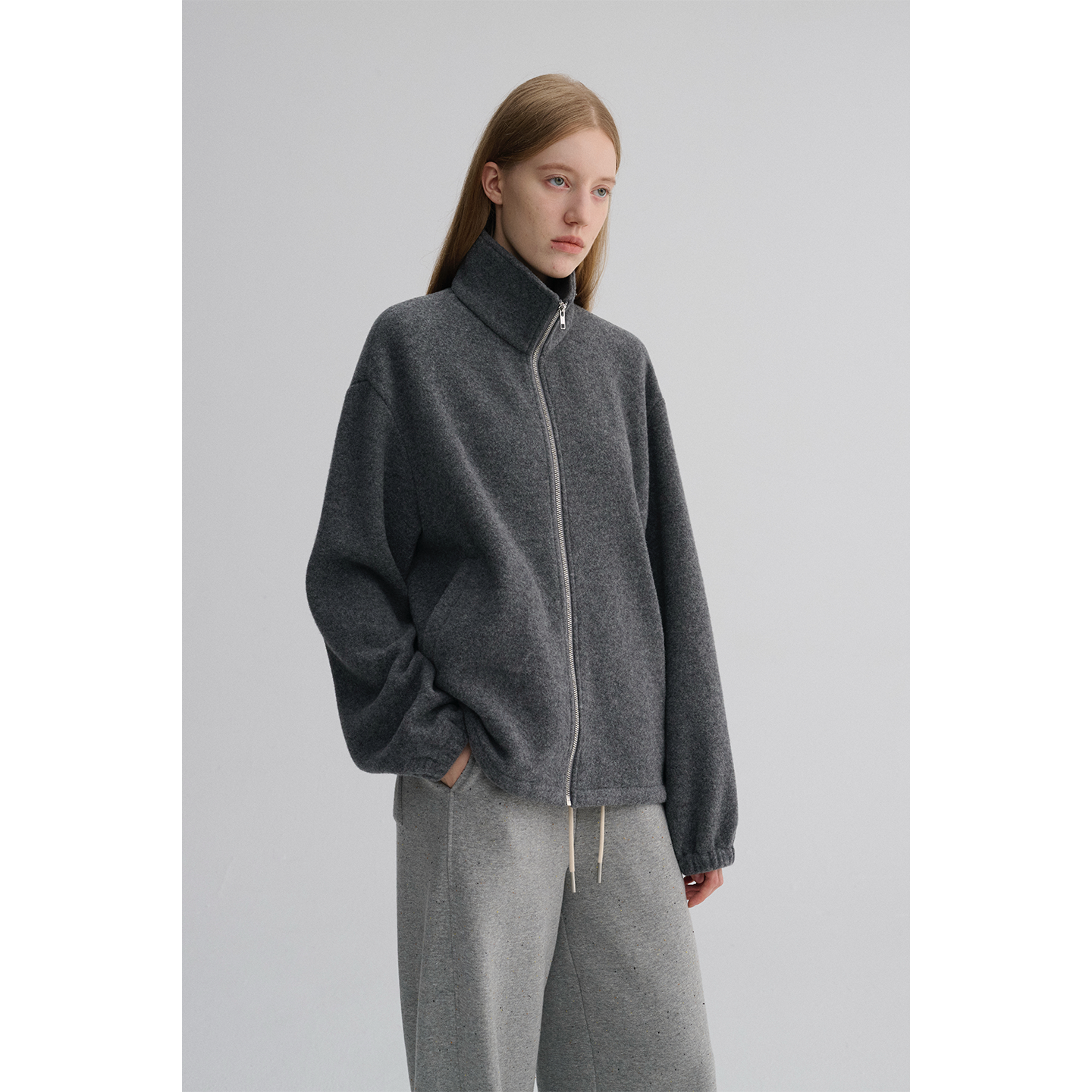 MAISON CECILE 可立领软糯立绒羊毛厚实保暖百搭摇粒绒拉链外套