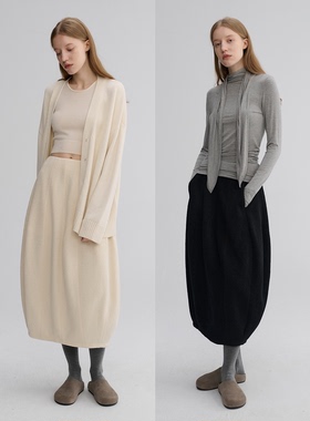 MAISON CECILE 两色|羊毛莱赛尔加厚优雅松弛立体花苞灯笼半身裙