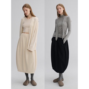 羊毛莱赛尔加厚优雅松弛立体花苞灯笼半身裙 两色 MAISON CECILE