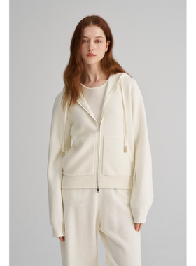 MAISON CECILE灰色/白色高克重羊毛针织运动连帽拉链开衫/裤子