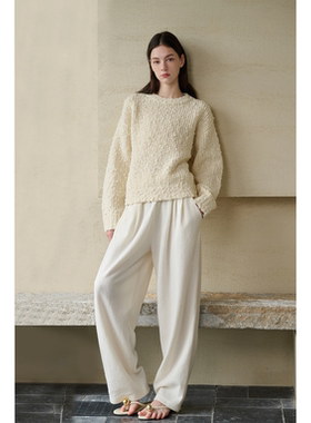 MAISON CECILE神裤加色/du家开发冬日白色保暖圈圈羊毛松紧腰裤子