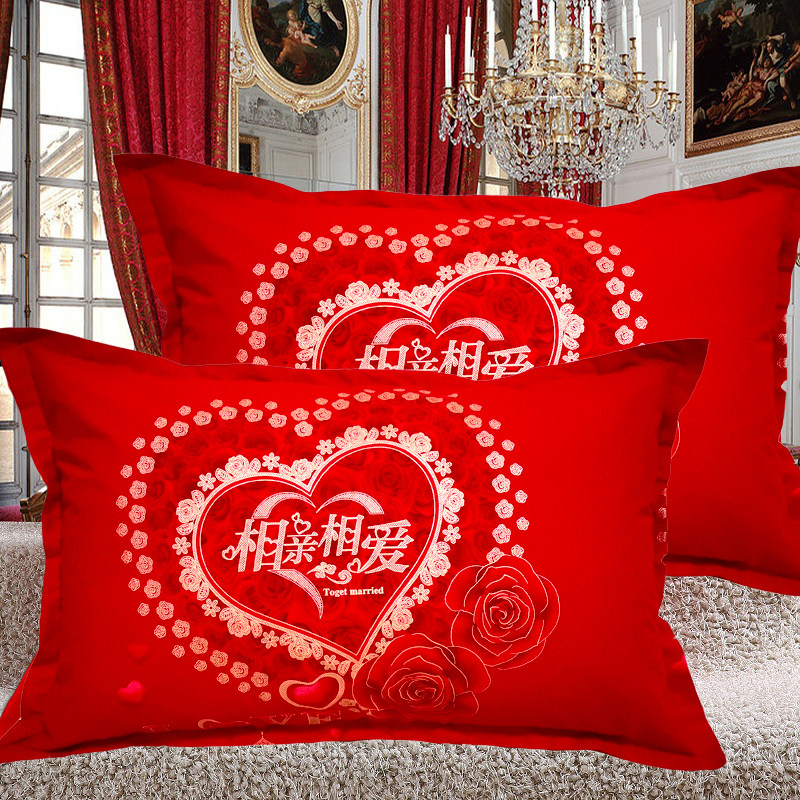 全棉加厚枕套结婚庆大红色婚房纯棉单人枕芯套枕头套子48x74cm2只,床上用品,枕套,淘宝优惠券,粉丝福利购,淘宝优惠卷