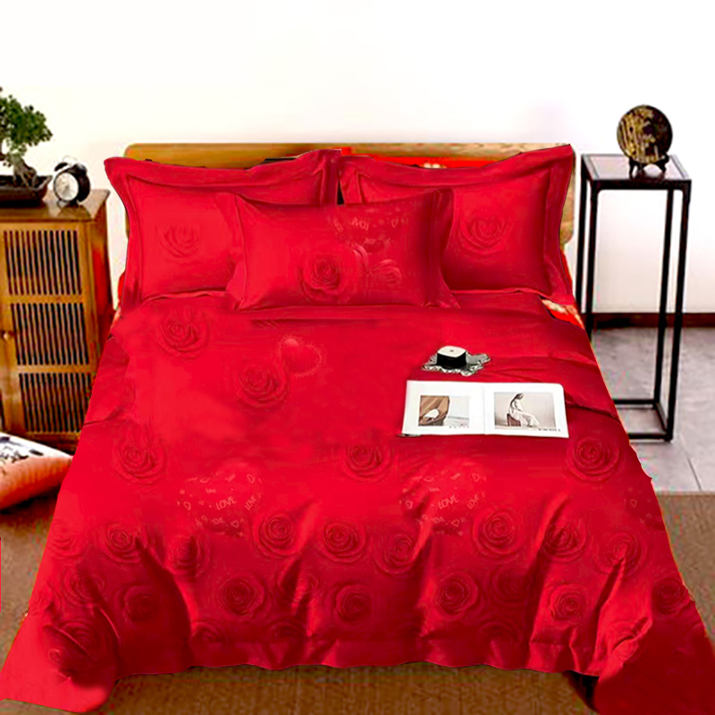 纯棉床单件结婚庆100%大红色被单1.8m2米1.5全棉单双人厚炕单床品