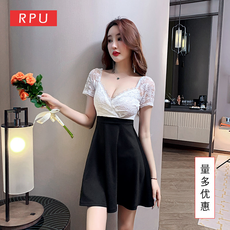 夜店女装收腰显瘦a字裙子低胸露背夜场上班衣服蕾丝夜总店连衣裙