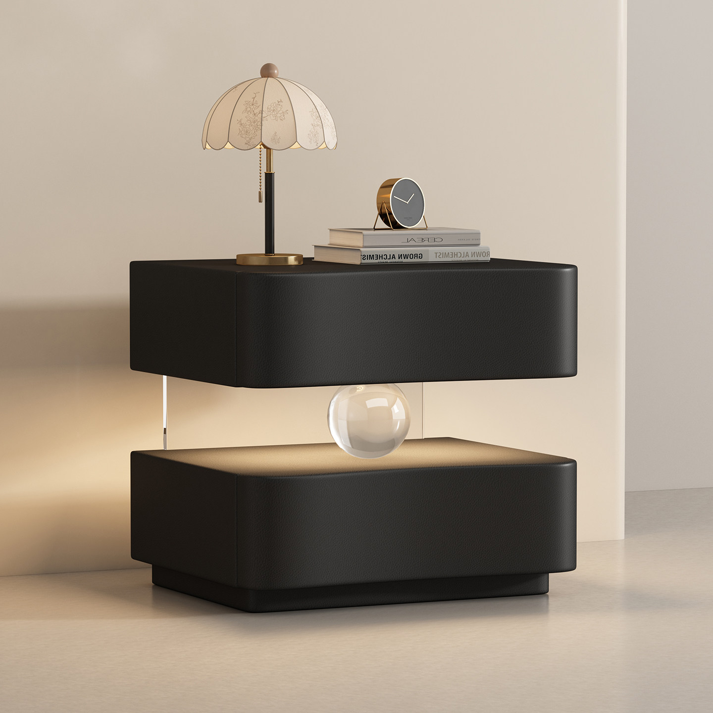 全实木床头柜现代简约悬浮设计意式极简轻奢高级感卧室带灯床边柜,住宅家具,床头柜,淘宝优惠券,粉丝福利购,淘宝优惠卷