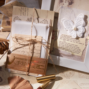 复古风怀旧英文书稿混合材质素材包泛黄目录系列便签纸手账diy打底边框笔记装饰留言贴便条纸无粘性