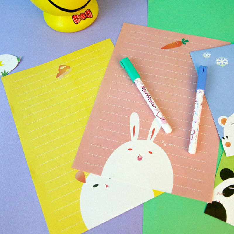 创意可爱彩色卡通动物信纸信封套装 卡哇伊熊猫动物超萌物书写信纸带