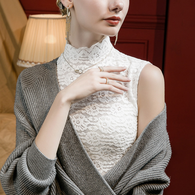 2025秋季新款半高领蕾丝打底衫女背心内搭修身春秋镂空洋气无袖,女装/女士精品,背心吊带,淘宝优惠券,粉丝福利购,淘宝优惠卷