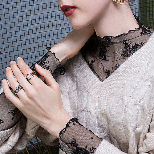 打底衫女内搭修身洋气长袖网纱