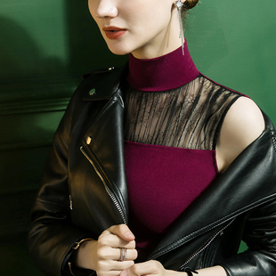 蕾丝拼接性感内搭修身 2025春款 女无袖 新款 气质背心 立领羊绒打底衫
