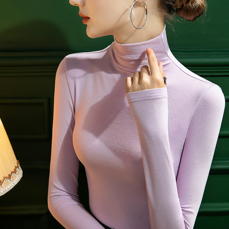 春季新款高领内搭磨毛纯色打底衫